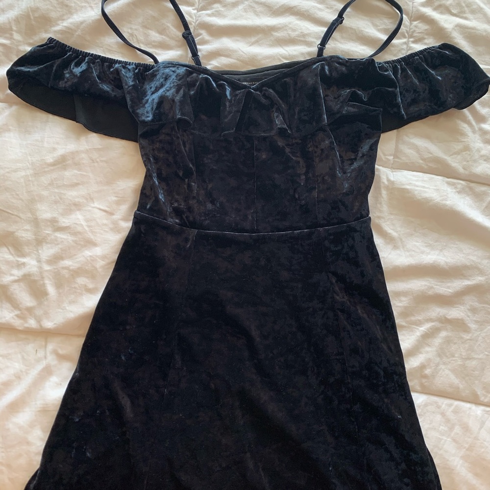 Blue crushed velvet dress
